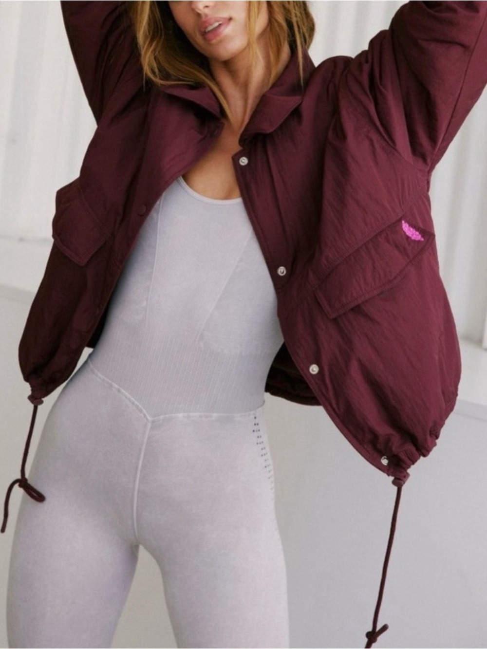 FP Movement By Free people Off The Bleachers Coaches Jacket Color Oxblood Size M